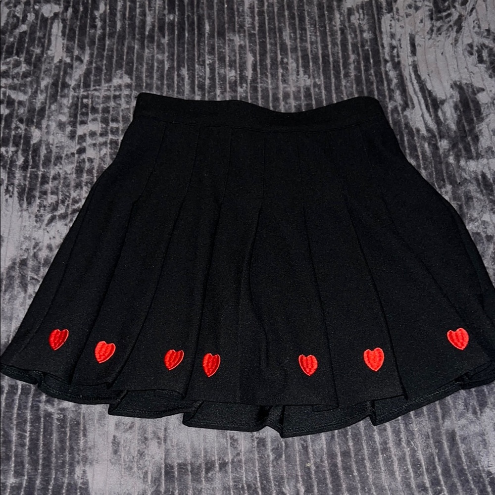 Black Skirt with Red Heart Accents